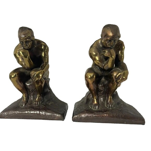 Unbranded Other - Vintage Art Thinking Man Bookends The Thinker Aguste Rodin Style Philosophy